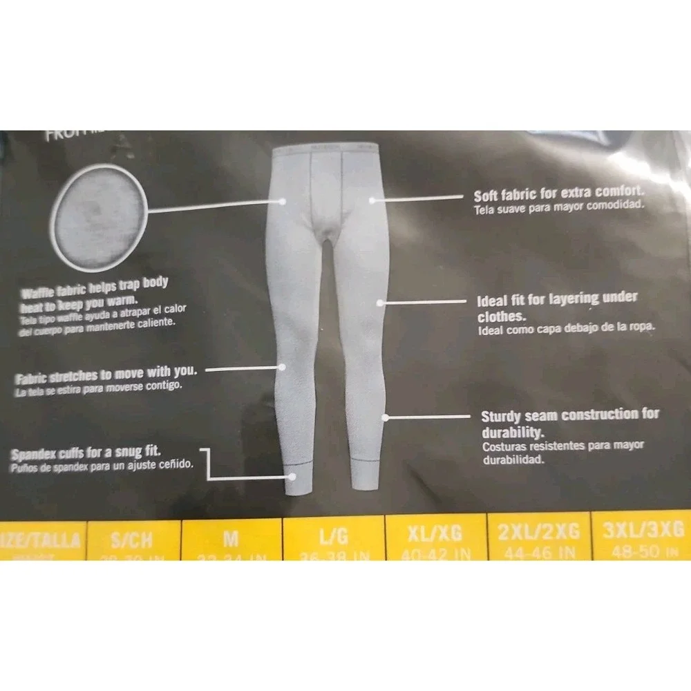 Fruit of the Loom Thermal Men's XL Black Underwear‎ Bottom Pants Long Johns